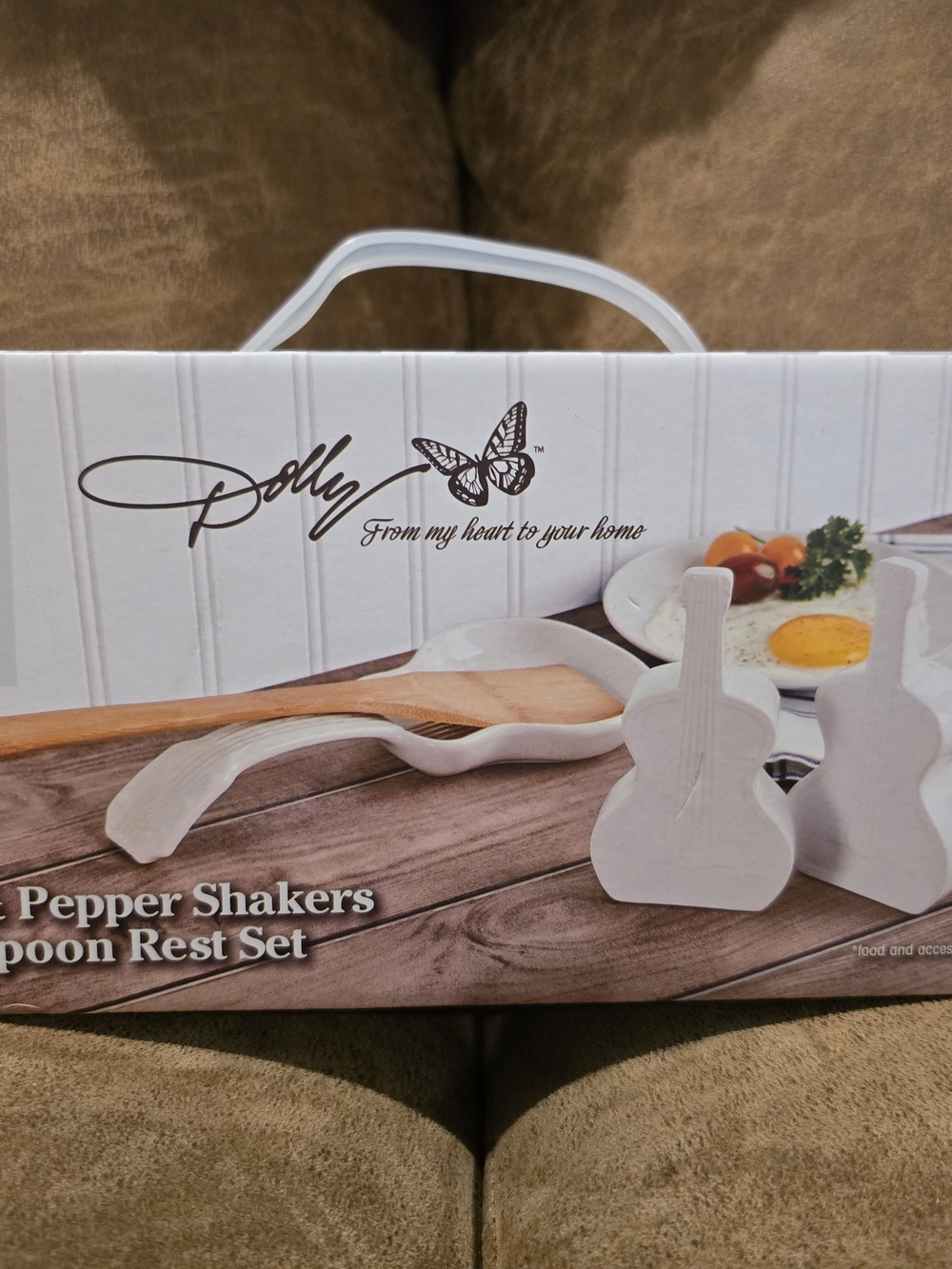 Dolly Parton White Guitar Salt & Pepper Shakers with Spoon Rest Set